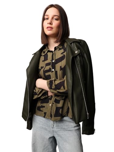 ONLY Women Abstract Print Regular Fit Casual Green Shirt