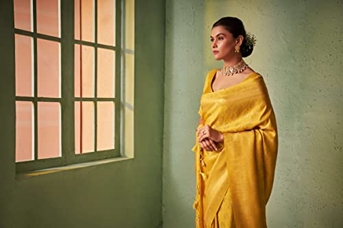 Vardha Women's Kanchipuram Art Silk Saree with Unstitched Blouse Piece - Gold Zari Woven Work Sarees for Wedding (Asya Vol.5_565)