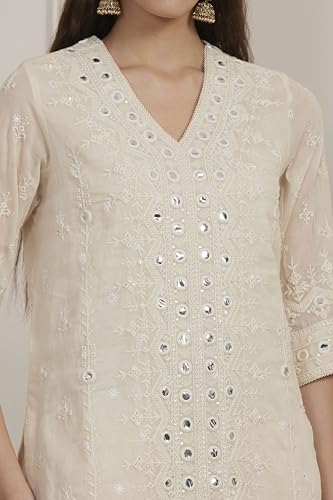 BIBA Women Yellow Cotton Straight Suit Set_38