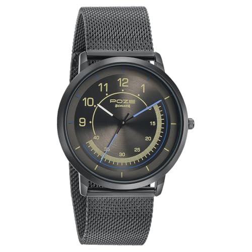 Sonata Poze Quartz Analog Grey dial Metal Strap Watch for Men-SP70006QM03