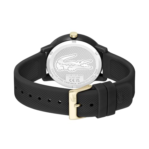 Lacoste Lacoste.12.12 Qtz Basic Black Round Dial Men's Watch|Black Silicone Material|Multi Color Band - 2011233
