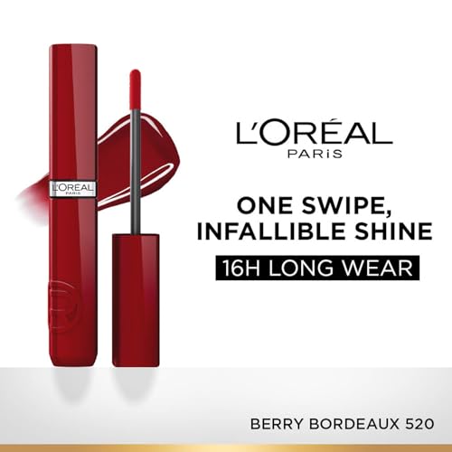 L'Oréal Paris Infallible Laque Resistance Lacquer-Like Shine Finish. 16H longwear lacquer lipstick. High-impact color, zero transfer - 520 Berry Bordeaux, 4ml