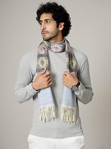 Ravaiyaa - Attitude is everything Men's Pure Wool Muffler, Winter Scarf Neck Wrap Diamond Pattern Stylish Muffler (Purple & Light Brown)