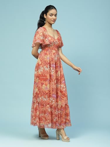Aarke Ritu Kumar Orange Floral Print Long Dress
