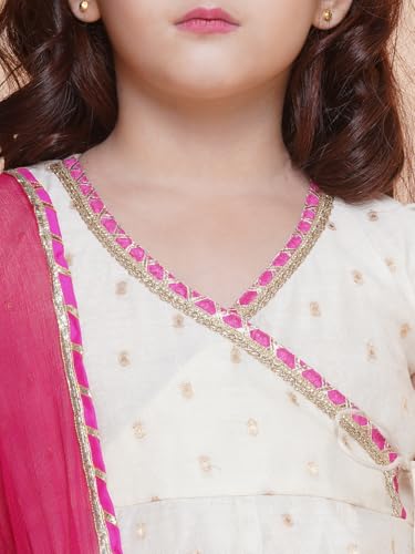 Bitiya By Bhama Girls Off White Woven Design Angrakha Gotta Patti Kurta with Sharara & Dupatta(TKS167)