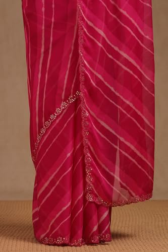 Soch Womens Fuchsia Georgette Leheriya Print Saree With Sequins