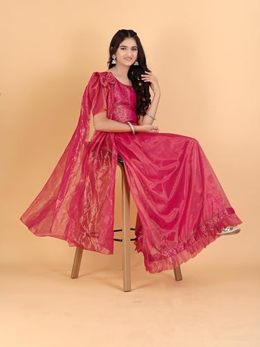 Xavima Simaran Gajari Girls Jacquard Readymade Lehenga Choli Set With Dupatta Outfit Skirt Blouse Dress For Kids Program Appearance Show School Gathering Function Stage Event_7-8 Years