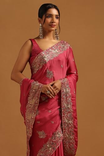 Soch Womens Onion Pink Fendy Chiffon Floral Saree With Stone Work