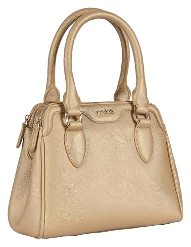 eske Benito Vegan Leather Handbag, Dual Compartment, Magnetic Snap Closure, Textured Saffiano Finish (Gold)