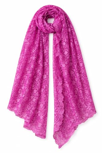 ZEN APPAREL Women's Embroidered Net Dupatta with Lace Borders (Z-101) Premium Net Fabric Golden Aari Work (Dark Pink)