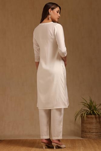 Soch Womens Off White Art Silk Embroidered Kurta Set With Sequins
