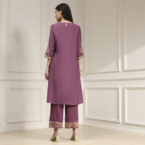 Biba Women's Blended Kurta Set (SKDASRTFES30458AW25OLDRS_Old Rose