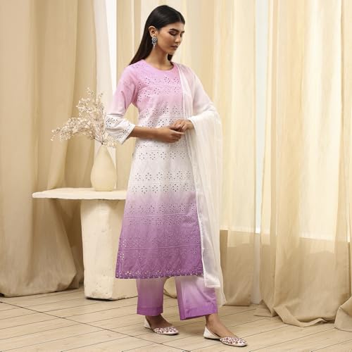 Biba Women's Cotton Kurta Set (SKDSCHIF10855SS25PNK_Pink