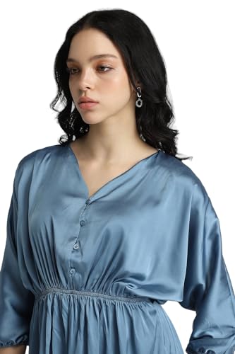 Forever 21 Women's Polyester Blend Fit and Flare Mini Cocktail Dress (FWA23PDRF0083_Blue
