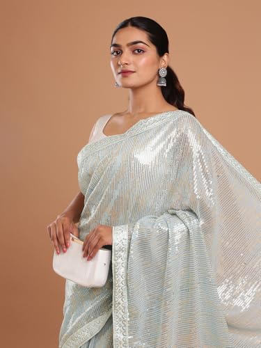 Kalyan Silks Sky Blue Sequence Work Fancy Saree
