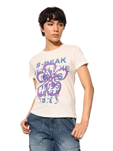 ONLY Women's Regular Fit White T-Shirt