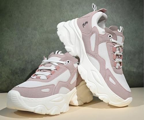 LOUIS STITCH Pink-White Sneakers for Women | Comfortable Sneakers | LSLD-SNK-01-PK | UK-6