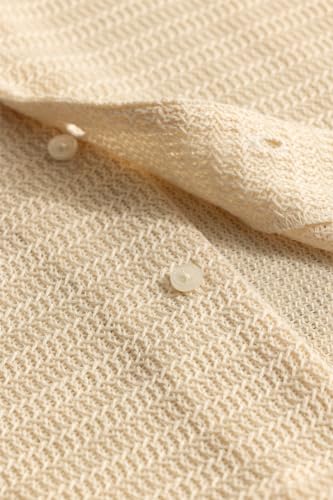 SNITCH Men Shirts | Box Fit Half Sleeve Cuban Collar Textured Design | Premium Polyester Crochet Knit Fabric for Streetwear & Elevated Casual Occasions | Cream
