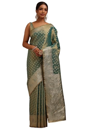 Soch Womens Olive Soft Silk With Zari Woven Saree With Zari Woven