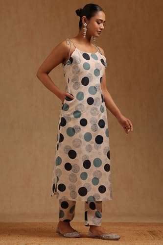 Soch Womens Cream Linen Geometric Printed Co-Ords Set