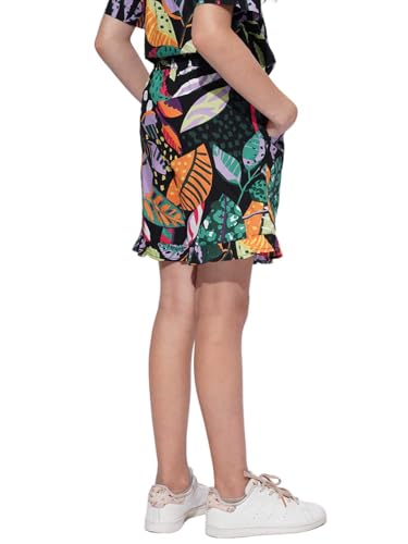 VERO MODA Girl Tropical Print Cotton Regular Fit Mid Rise Black Casual Shorts