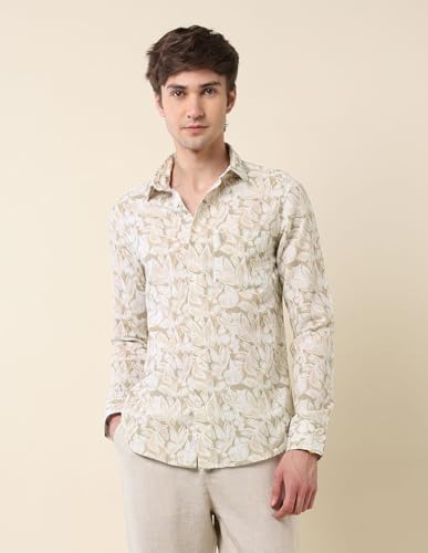 U.S.Polo Association Men's Tropical Printed Tailored Fit Shirt Green