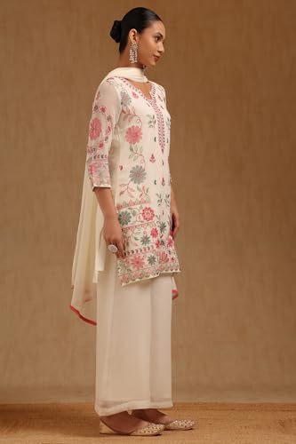 Soch Womens Off White Georgette Embroidered Suit Set With Thread Work