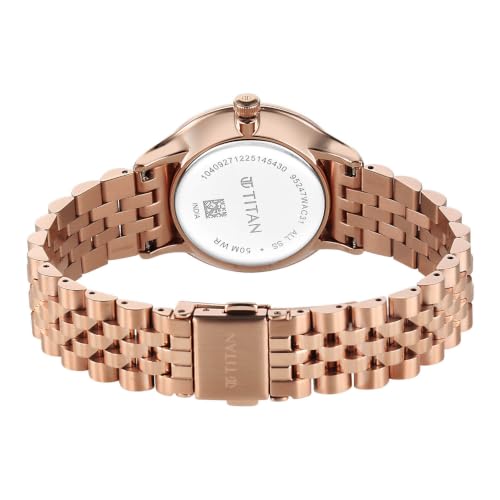 Titan Purple Prestige Quartz 3 Hands + Date Round White Dial, Rose Gold Stainless Steel Strap Watch for Women - 95247WM01