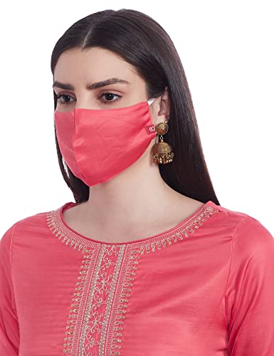 BIBA WOMEN SOLID; EMBROIDRED RELAXED SALWAR KURTA DUPATTA(SKDRUHANI7543_CORAL_38)