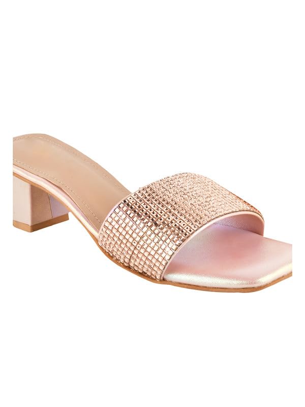 SELFIEE Embellished Block Heel Sandals Comfortable & Trendy Party Heels for Girls & Women