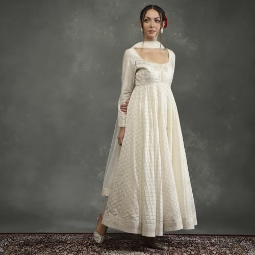 BIBA Women's Silk Chanderi Kurta Sets (CKD10745AW24CRM_Neutral