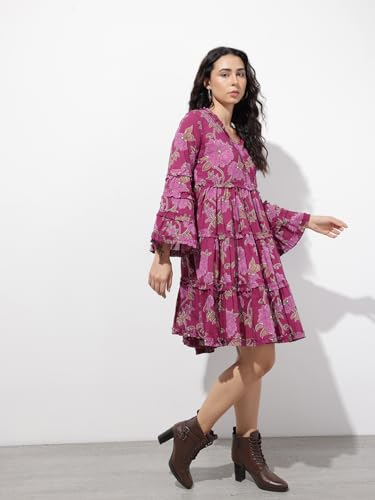 Divena Purple V-Neck Midi Cotton Dress-DK2305