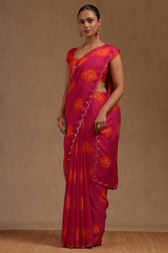Soch Womens Fuchsia Georgette Bandhani Print Saree