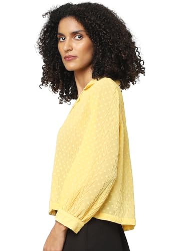 ONLY Women Self-Design Polyester Regular Fit Yellow Shirt