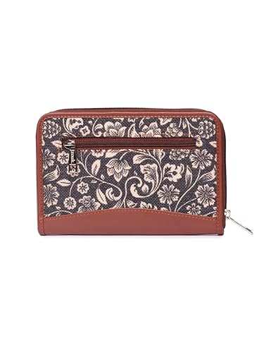 ZOUK Women's Flomotif Print Handmade Vegan Leather Wallets and Jute Purse for Ladies - Clutch with Indian Print - Wallets for Mobile Phones (Multicolour)