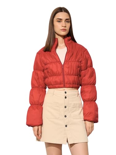 ONLY Women's Solid Regular Fit Orange Jacket