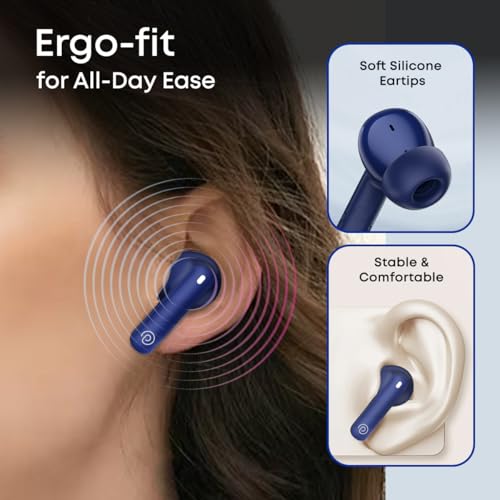 pTron Bassbuds Fury in-Ear TWS Earbuds with 13mm Drivers, 50Hrs Playtime, AI-ENC Clear Calls, Bluetooth V5.4 Wireless Headphones, Voice Assistant, Type C Charging & IPX5 Water Resistant (Blue)