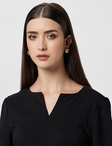 Women Black Solid Knee Length Formal Dress