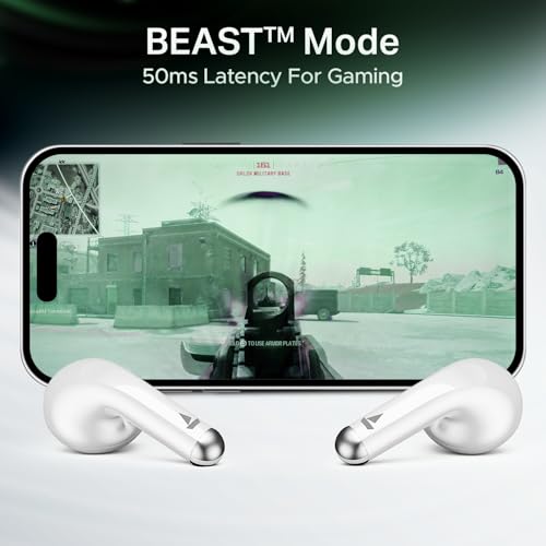 boAt Airdopes 101v2, 35H Battery, ENx Tech, 13mm Drivers, ASAP Charge, Flex-Fit Ear Tips,Stream Ad Free Music via App Support, Bluetooth Earbuds, TWS Ear Buds Wireless Earphones with mic (Smoke White)