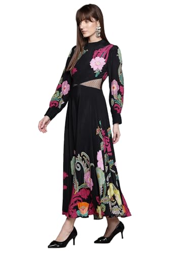 Label RITU KUMAR Black Jessie Crew Neck Long Dress