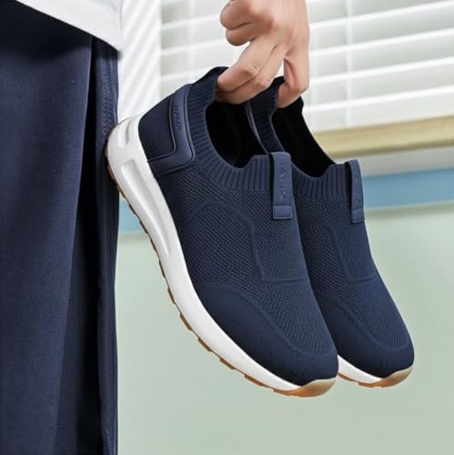 HAUX Men’s Slip-On Running Shoes | Lightweight Sports Sneakers with Memory Foam Cushioning | Walking, Gym, Jogging, Training | Ultra Comfort & Style (Blue, UK Footwear Size System, Adult, Men, Numeric, Medium, 10)