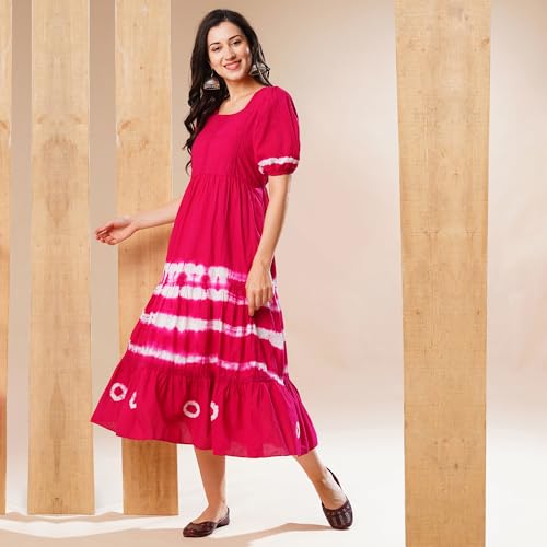 Globus Women Ethnic Dresses (3641639001_Pink_S), Midi, A-Line