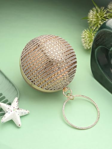 TOOBA Handicraft Women's Embellished Beads & Stones Ball Shaped Clutch Bag| Evening Bag, Bridal Purse & Party Handbag | Wedding & Special Occasion Clutch