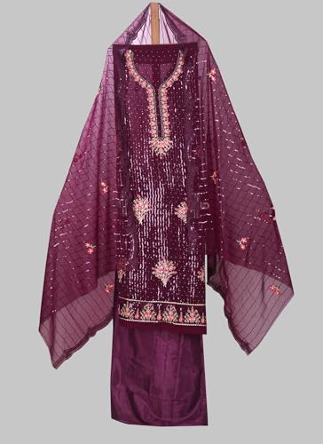 S SALWAR STUDIO Wine Embellished Floral Georgette Unstitched Dress Material_VCDM0063-WINE