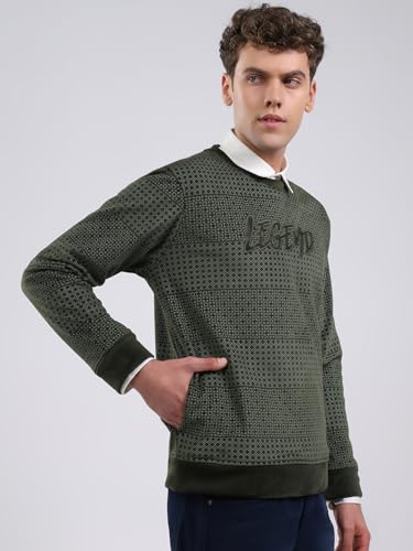 Monte Carlo Mens Regular Fit Printed Pull On Full Sleeve Winter Sweatshirt | Stylish Sweatshirt for Men |Comfortable Casual Winter Wear for Men's Olive XL (Pack of 1)