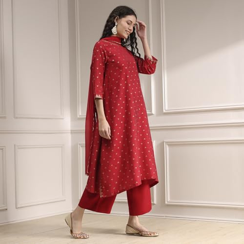 Biba Women's Polyseter Blend Kurta Set (SKDRSTELE30519AW25RED_Red