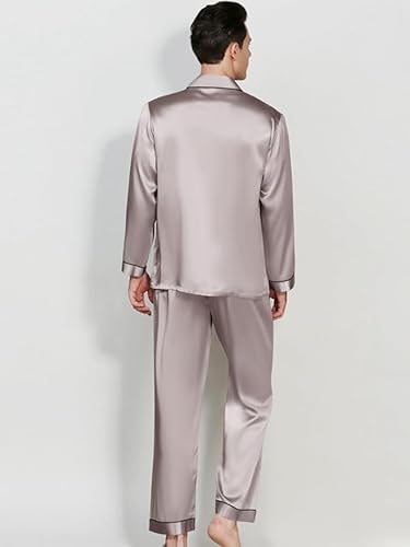 bellababebysk Men Satin Premium Piping Night Suit | Full Sleeve | Silky Satin | Nightwear | Loungwear Set | Size S to 5XL | Men Nightsuit (Silver, L)