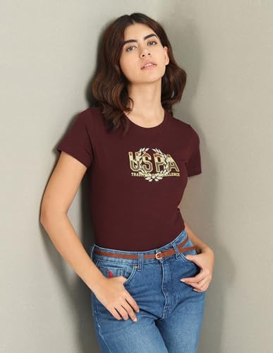 U.S. POLO ASSN. Women's Brand Print Cotton Slub T-Shirt (UWSS24TSH139_Red_S)
