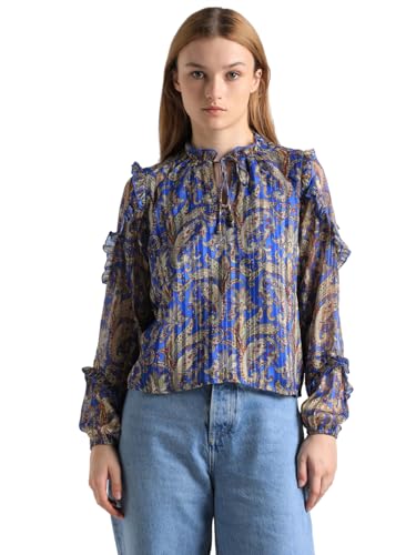 ONLY Women Printed Cotton Regular Fit Blue Top