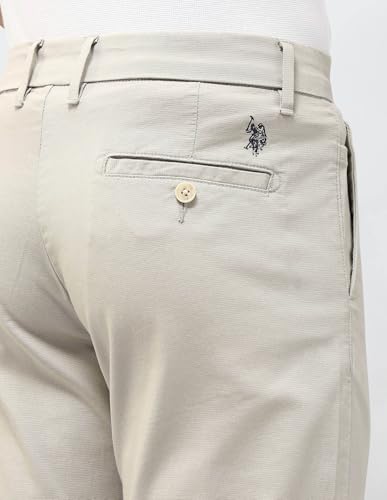 U.S.Polo Association Men's Textured Austin Slim Fit Trousers (USTRO014D_Ecru_34)